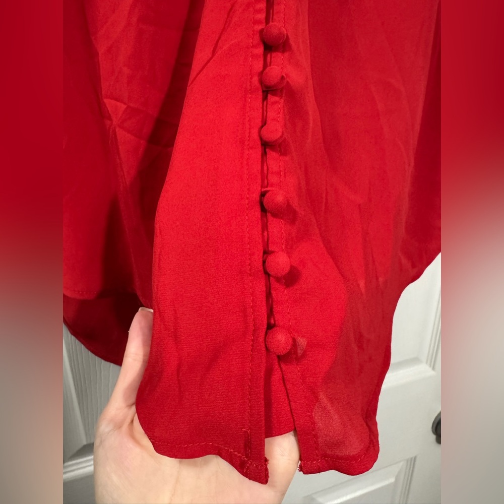 Torrid Harper Red Button Front Blouse Size 1X 3/4 Sleeve High Low Top - Picture 4 of 6